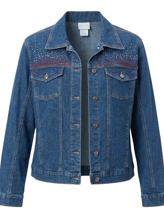 Decorated Originals Jackets & Blazers - Y2K Rhinestone Bedazzled Denim Jacket Dark Wash Western Cowgirl Beaded XL